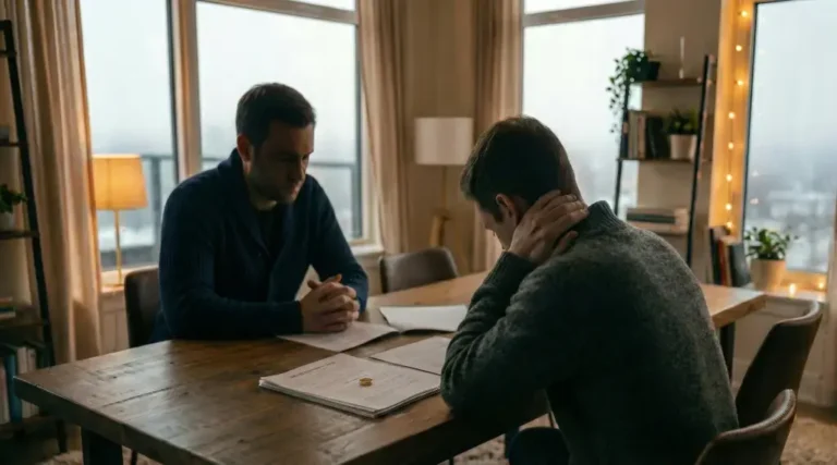 Two men discuss the separation process